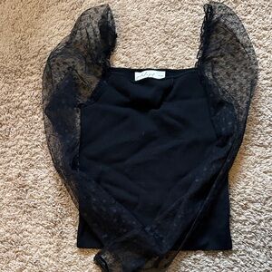 Petal & Pup Black Top with Sheer Sleeves